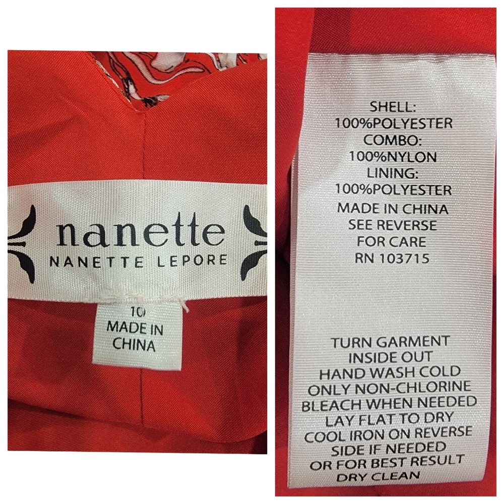 Nanette Lepore Pleated Floral Midi Dress Red Feminine Handkerchief Hem W… - Picture 15 of 16
